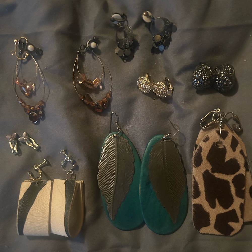 Assorted Earring Set with Leaf and Animal Print Designs